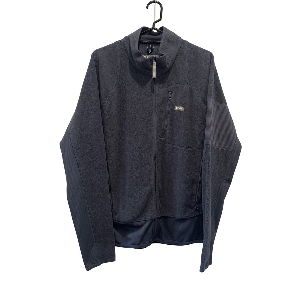 Figs Fleece Jacket Unisex Large Navy Blue Full Zip Mock Neck Pockets Scrub Layer
